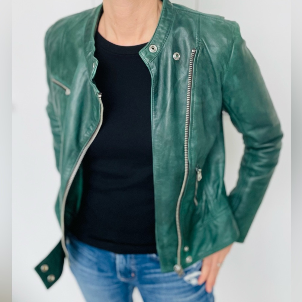 Uber-cool green G-Star cropped leather jacket in excellent condition, size XS